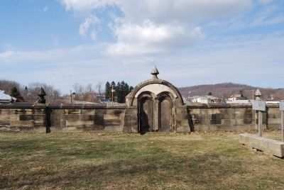 The Harmonist Cemetery gate on Route 68