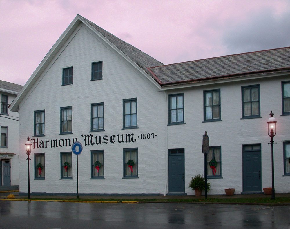 The 1809 Harmony Society warehouse, now the museum, at 218 Mercer Street