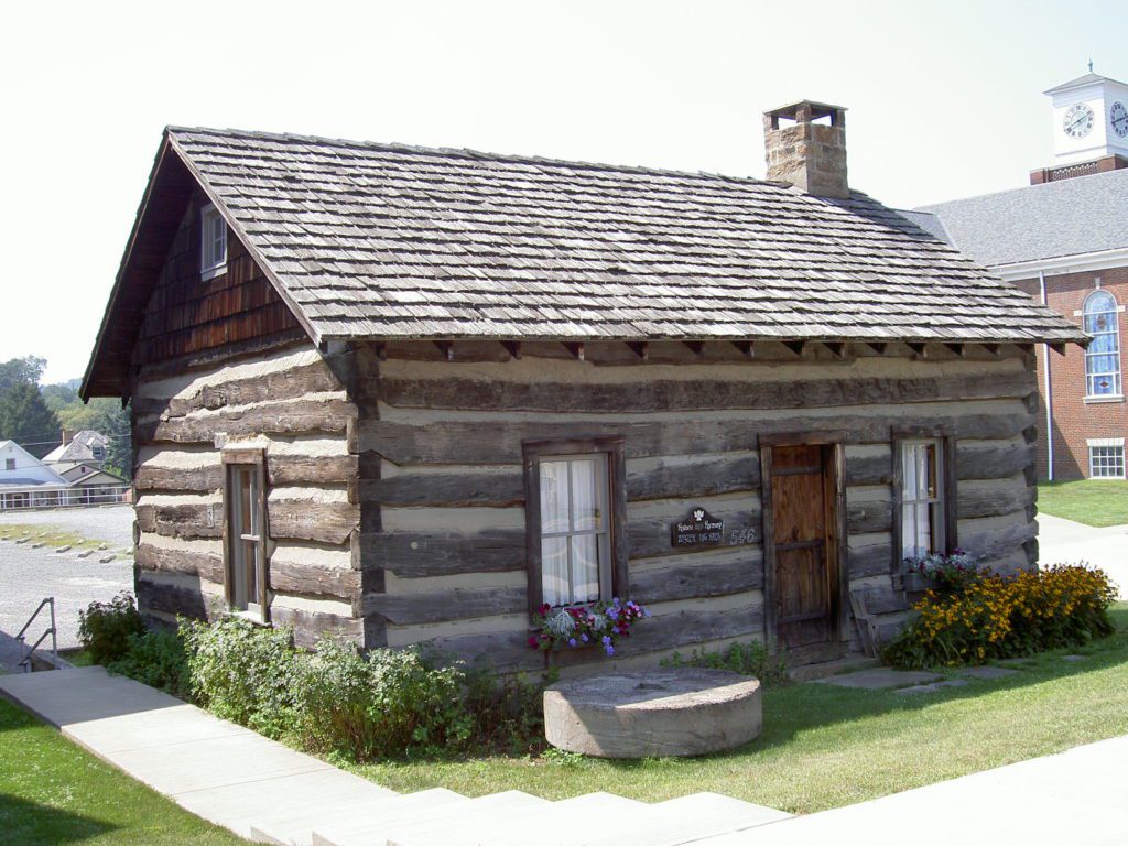 Ziegler Log House, a reconstructed 19th-century cabin on Main Street
